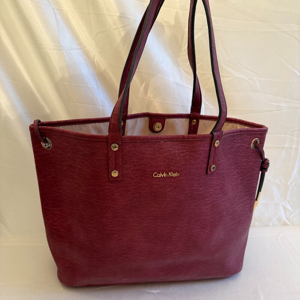Calvin Klein Harper XL Tote in "Rum" (Maroon) Pebble texture